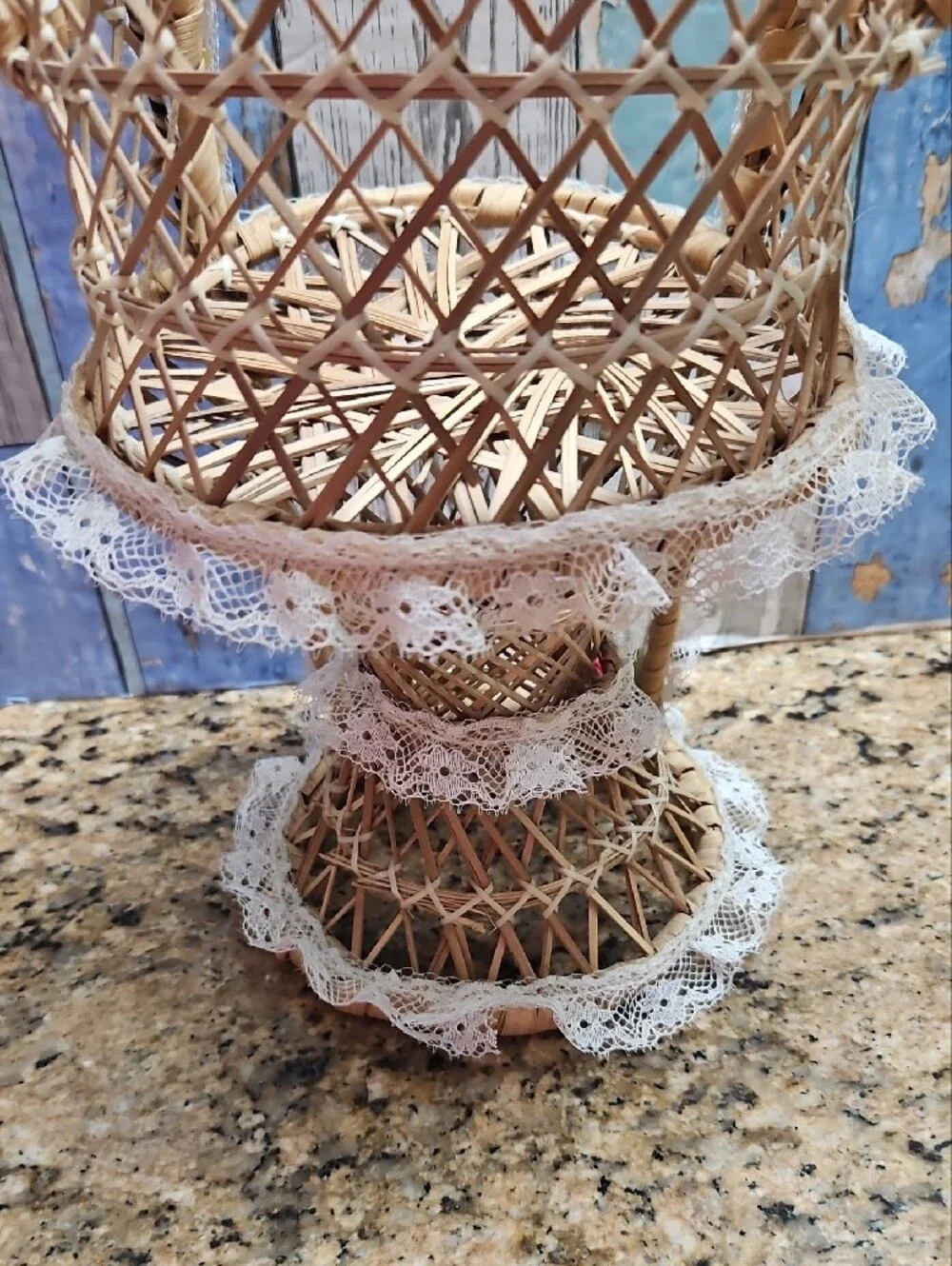 Mini Peacock Wicker Fan Back Rattan Chair Doll Plant Stand Boho Decor - 14